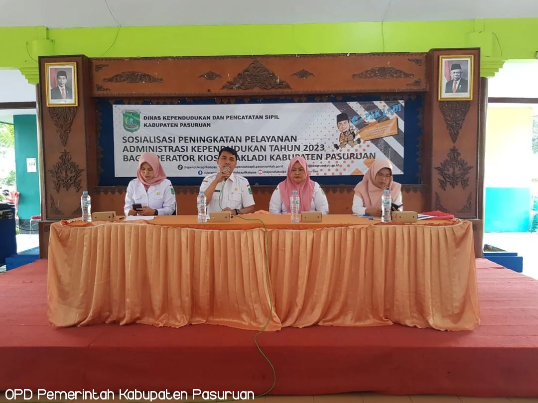Sosialisasi peningkatan pelayanan Administrasi Kependudukan bagi operator Kios E Pakladi yang ada di 6 Kecamatan yakni Bangil, Gempol, Kraton, Beji, Rembang dan Kecamatan dan Wonorejo