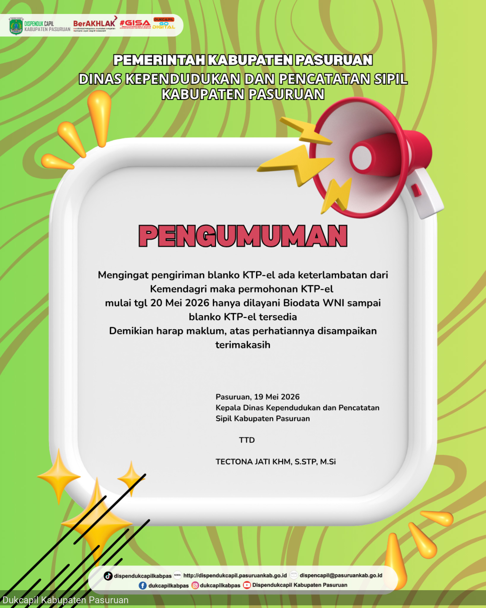 PENGUMUMAN PENCETAKAN EKTP 20 MEI 2026