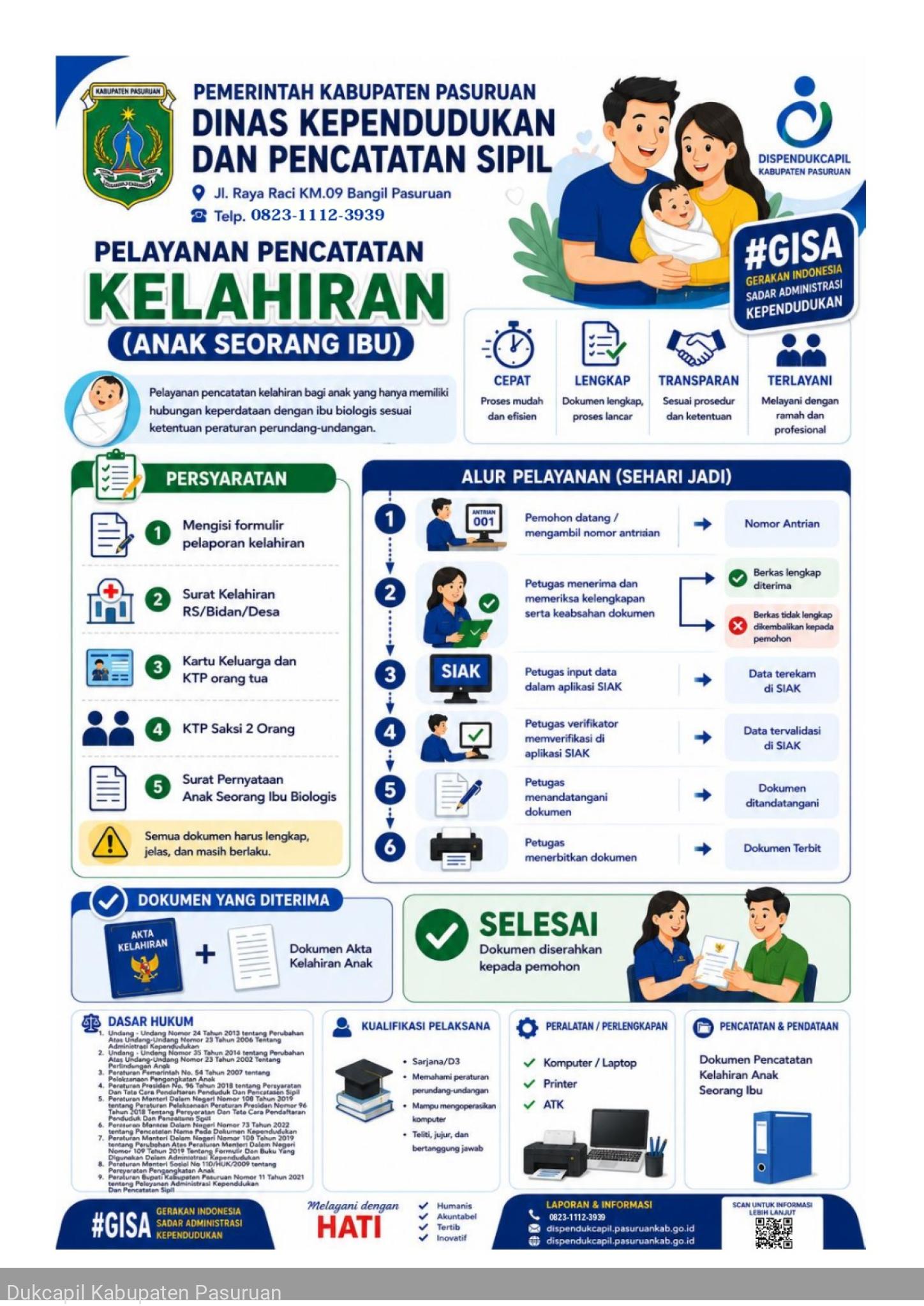 PELAYANAN PENCATATAN KELAHIRAN (ANAK SEORANG IBU)